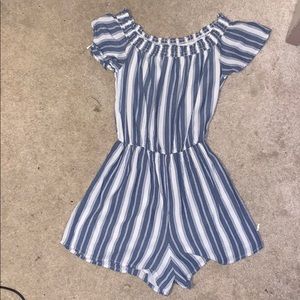 striped off the shoulder romper